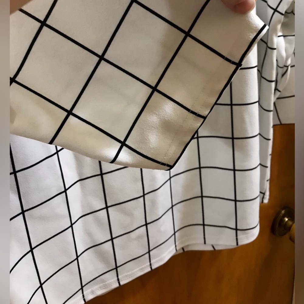 Melloday Black/White Windowpane Blouse 2X - Picture 5 of 5